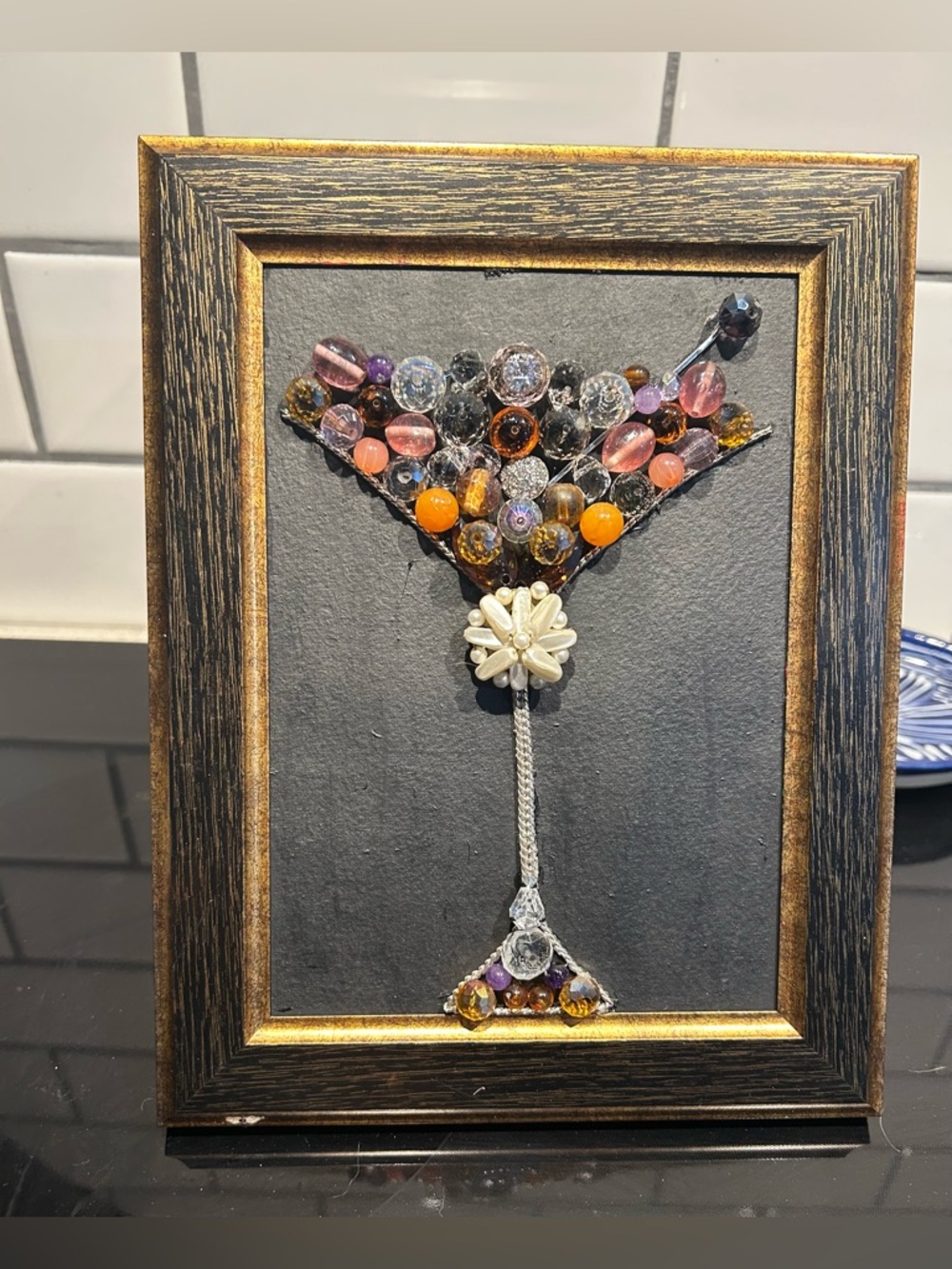 Beaded Martini Glass Wall Art - Multicolor Decorative Frame